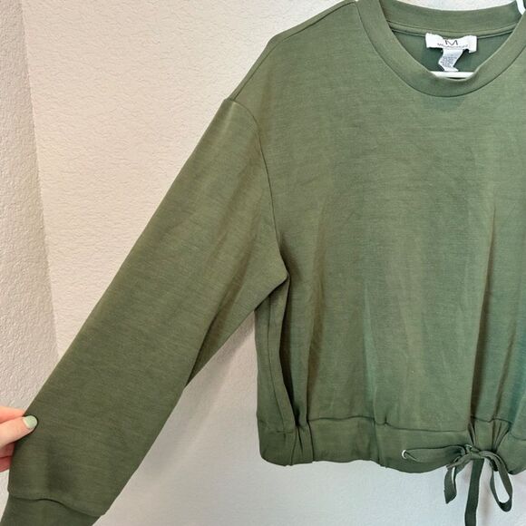 Magaschoni Green Stretchy Jersey Knit Crew Neck Tie Waist Sweatshirt - Size S - Picture 3 of 6